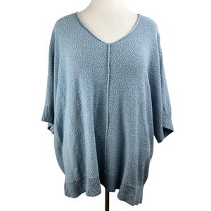COLDWATER CREEK New Blue Boucle SWEATER 3X Cotton Dolman Lagenlook Minimalist